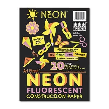 Art Street® Neon Fluorescent Construction Paper, 9"x12", Assorted Colors, 20 Sht/Pk (Pacon)