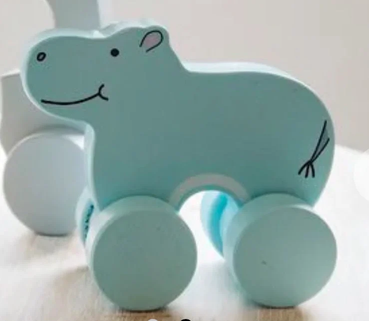 Mini Wooden Safari Roller Animal - Hippo