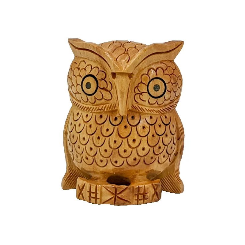 Handcrafted Wooden Owl Statue