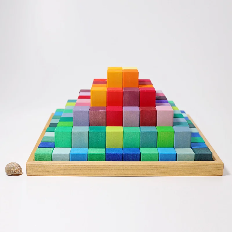 Large Stepped Pyramid - 100 Colored Wooden Blocks  - Grimm's Wooden Toys