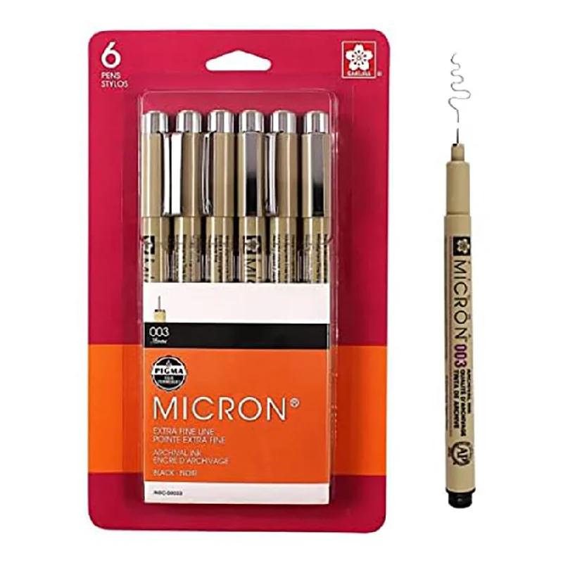 Pigma Micron® 003 (.15mm) Black Ink Pens, Set of 6 (Sakura)