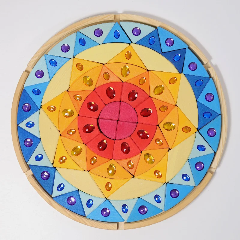 Sparkling Mandala Sun Wooden Blocks - Creative Puzzle - Grimm's Wooden Toys