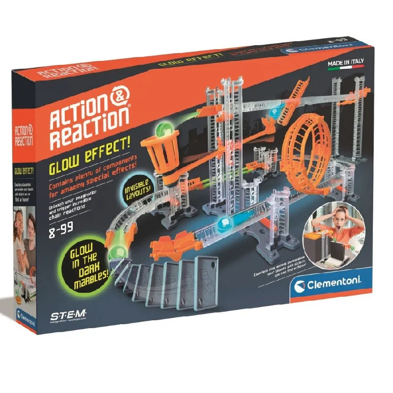 Clementoni - Action Reaction Glow Effect Marble Run