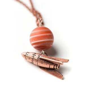 Copper Rocketship and Planet Pendant