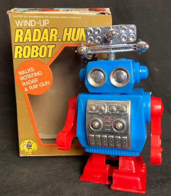 Vintage Wind Up Radar Hunter Robot Busy Bee Hong Kong