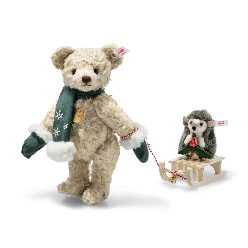 Teddy Bear with Hedgehog on Sled