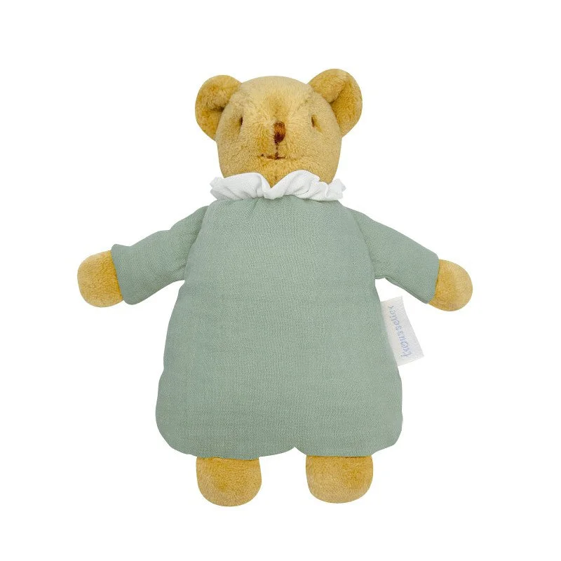 Trousselier Ours Nid D'ange Avec Hochet 20cm - Coton Bio Celadon